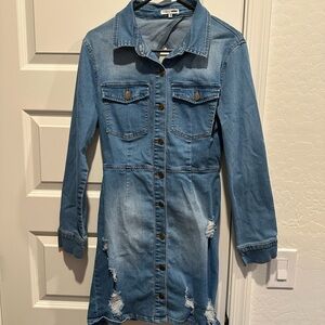 Fashion Nova Denim Button-Up Mini-Skirt/Top